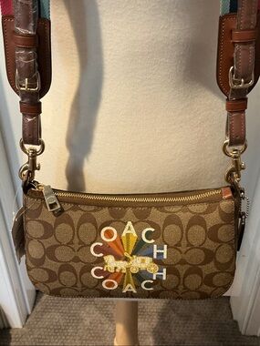 Coach Jes Baguette Signature Crossbody with Rainbow Logo Accent